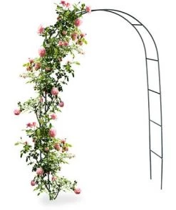 Relaxdays Arche à Rosiers En Métal Hauteur Env. 2,00 M Résistante Aux Intempéries Jardin Tuteur Pour Plantes Arche Pour Plantes Grimpantes Arceau De Jardin 240 X 140 Cm, Vert