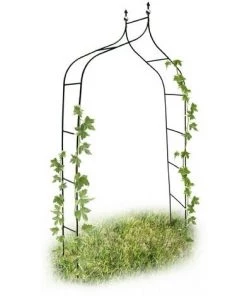 Relaxdays Arche à Rosiers Courbée Avec Pointe, Métal 2,4 M, Arceau De Jardin, Obélisque, Tuteur Plantes Grimpantes, Vert