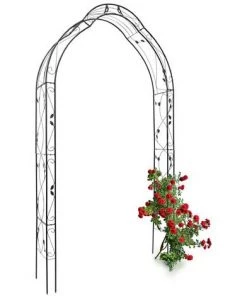Relaxdays Arche à Rosiers Support De Plantes Grimpantes H X L X P 255 X 137 X 39 Cm Jardin Terrasse Petits Oiseaux Fer époxy, Noir