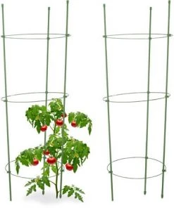 Relaxdays Cage à Tomates Tuteur Plantes Grimpantes, Support à 3 Anneaux, Jardin, Balcon, Set De 2, 76 Cm Long, Vert
