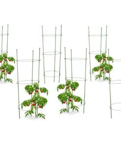 RELAXDAYS 6x Cage à Tomates Tuteur Plantes Grimpantes, Support à 3 Anneaux, Jardin, Balcon, Set De 2, 76 Cm Long, Vert