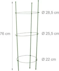 RELAXDAYS 6x Cage à Tomates Tuteur Plantes Grimpantes, Support à 3 Anneaux, Jardin, Balcon, Set De 2, 76 Cm Long, Vert -Accessoire de culture Soldes Boutique 10368214 3