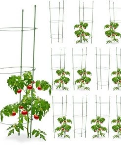 RELAXDAYS 12x Cage à Tomates Tuteur Plantes Grimpantes, Support à 3 Anneaux, Jardin, Balcon, Set De 2, 76 Cm Long, Vert