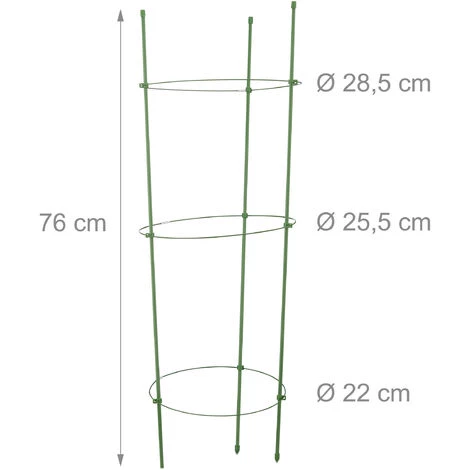 RELAXDAYS 12x Cage à Tomates Tuteur Plantes Grimpantes, Support à 3 Anneaux, Jardin, Balcon, Set De 2, 76 Cm Long, Vert 5 RELAXDAYS 12x Cage à Tomates Tuteur Plantes Grimpantes, Support à 3 Anneaux, Jardin, Balcon, Set De 2, 76 Cm Long, Vert – Image 3