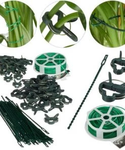 Relaxdays Set D’attache Plantes Set De 110 Pièces. Clips Stables, Fils Fournis Le Cutter, Tuteur Roses, Tomates, Vert