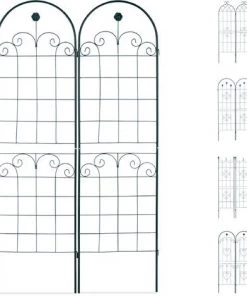 Relaxdays Treillis Jardin Fer Set De 2 Clôture Plante Grimpante Grille Fleurs Arceau Rosier 180 X 50 Cm B, Vert Foncé