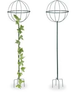 Relaxdays Tuteur De Jardin H 157 Cm, Boule Ronde, Colonne Rosier, Arche Plante Grimpante, Set 2 Métal Arceau, Vert Foncé
