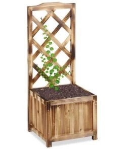 Relaxdays Jardinière Avec Treillis Espalier Tuteur Plantes Grimpantes Bac à Fleurs En Bois Vigne Lierre Rose 20L, 90 Cm