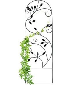 Relaxdays Treillis Jardin Oiseaux Fer, Clôture Plante Grimpante Grille Fleurs Métal, Arceau Rosier, 120 X 40 Cm, Noir