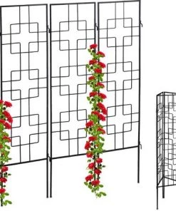 Relaxdays Treillis De Jardin, Métal, Lot De 3, à Planter, Tuteur Pour Plantes Grimpantes, 122 X 30,5 Cm, Jardin, Noir
