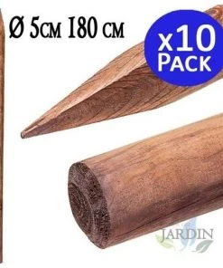 SUINGA Pack 10 X Piquet D'arbre Ø5 Cm X 180cm, Poteaux Bois Ronds Avec Piquets, Palissades, Piquets De Fixation, Piquets