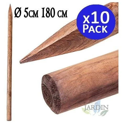 SUINGA Pack 10 X Piquet D'arbre Ø5 Cm X 180cm, Poteaux Bois Ronds Avec Piquets, Palissades, Piquets De Fixation, Piquets 3 SUINGA Pack 10 X Piquet D'arbre Ø5 Cm X 180cm, Poteaux Bois Ronds Avec Piquets, Palissades, Piquets De Fixation, Piquets
