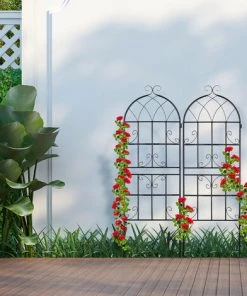 Relaxdays Treillis De Jardin, Métal, Lot De 2, à Planter, Tuteur Pour Plantes Grimpantes, 150 X 50 Cm, Noir -Accessoire de culture Soldes Boutique 31798823 3