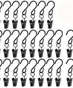 BETTERLIFE Cintres En Plastique Avec Pince 25Pcs Crochet A Accrocher Les Bottes Agrafes De Rideau En Métal De Crochet Noir Pour Des Chaussures Chaussettes Rideau Bottes Serviette Cintres