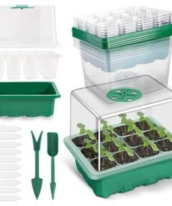 BRIDAY 5 Pack Bac à Semis, Plateaux De Culture Avec Couvercle Mini Serre Pour Semis Pour Germination, Culture Des Plantes Fleurs (12 Cellules Par Plateau)