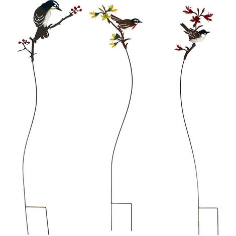 LA GRANDE PRAIRIE Set De 3 Tuteurs Oiseaux Sur Branches 20x93cm - Rouille Patiné 3 LA GRANDE PRAIRIE Set De 3 Tuteurs Oiseaux Sur Branches 20x93cm - Rouille Patiné