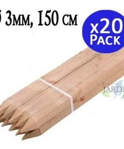 SUINGA Poteau Tuteur En Bois 150 Cm, Diamètre 3 Cm. 20 Unités