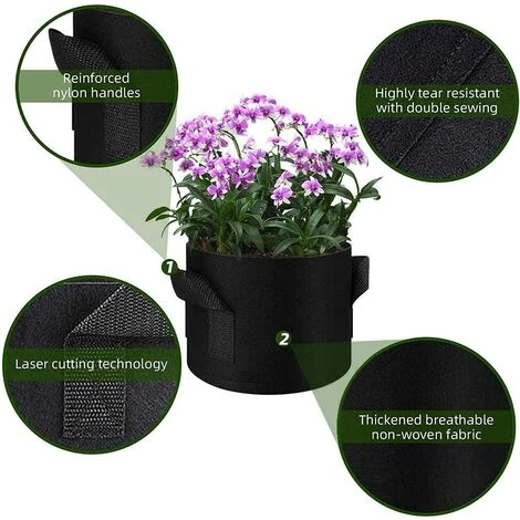 VERSAILLESFR Sacs De Plantation Non Tissé, Lot De 12 1 Gallons Versailles Sacs De Croissance Pour Pomme De Terre, Plante, Tomate, Végétale Aération Tissu Pots Avec Poignée, Noir 4 VERSAILLESFR Sacs De Plantation Non Tissé, Lot De 12 1 Gallons Versailles Sacs De Croissance Pour Pomme De Terre, Plante, Tomate, Végétale Aération Tissu Pots Avec Poignée, Noir – Image 2