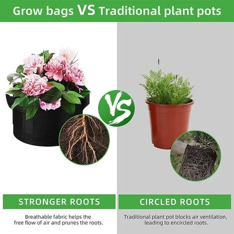 VERSAILLESFR Sacs De Plantation Non Tissé, Lot De 12 1 Gallons Versailles Sacs De Croissance Pour Pomme De Terre, Plante, Tomate, Végétale Aération Tissu Pots Avec Poignée, Noir 5 VERSAILLESFR Sacs De Plantation Non Tissé, Lot De 12 1 Gallons Versailles Sacs De Croissance Pour Pomme De Terre, Plante, Tomate, Végétale Aération Tissu Pots Avec Poignée, Noir – Image 3