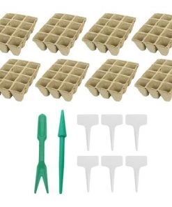 TANABATA Pots BiodéGradables,10PCS 16 * 8.5 * 5CM 8-Grid Pots En Tourbe Pour Semis BiodéGradable +Pots De Tourbe 2PCS Semis Dibbers + 6 PCS T-Forme ÉTiquettes De Plantes