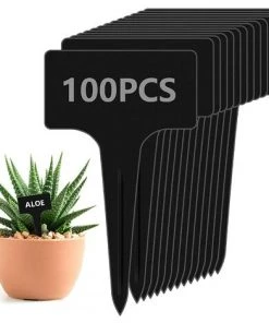 SUPERMARKET 100 Pcs Étiquettes De Plantes Étiquettes Jardin Imperméable T-Type Étiquettes Plantes En Plastique Noir Marqueurs Semis，Superma