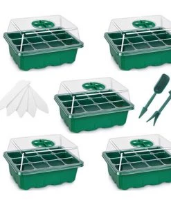 Mini Serre Pour Plantes, 5 Pièces 12 Cellules Intérieure Plateau Semis Bac à Semis Pépinière Boîte De Culture Avec Couvercle Et Ventilation Durables, Fontainebleau
