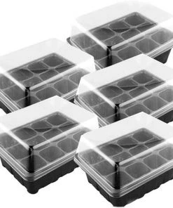 Fei Yu Lot De 5 Bac à Semis, Mini Serre Pour Semis, Plateaux De Culture Avec Couvercle, Propagateur Jardin Pour Démarrage Et Croissance Semence, Germination Serre Durables - 60 Cellules