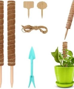 Accessoire de culture Soldes Boutique 30 AIDUCHO Bâton De Plante De Noix De Coco De 52 Cm, Bâton De Plante En Treillis De Bâton De Mousse 2 Pièces Avec 2 Panneaux De Plantes, Cadre D'escalade En Fibre De Noix De Coco Naturelle Avec Pelle à Semis Et Corde De Chanvre Pour Plantes Grimpantes De Jardin