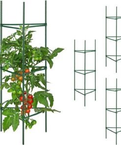 Relaxdays Tuteurs, Lot De 4, H X L X P :90 X 32 X 32 Cm, Fleurs Et Légumes, Métal, Plastique, Aide à La Croissance, Vert