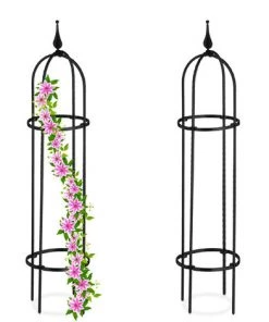 Relaxdays Trellis Obélisque, Lot De 2, 85 M De Hauteur,pour Plantes Grimpantes, En Métal, Stable, Tour Pour Rosier, Noir