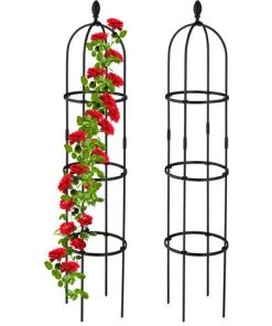 Relaxdays Trellis Obélisque, Lot De 2, 160 M De Hauteur, Plantes Grimpantes, En Métal, Stable, Tour Pour Rosier, Noir