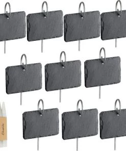 ZOLGINAH 10 Pcs Étiquettes Plantes En Ardoise Pour Plantes, Marqueurs De Plantes De Jardin,Étiquettes Naturelles Avec Piquets En Métal Et Stylos à Craie Pour Cour, L'extérieur &Serre