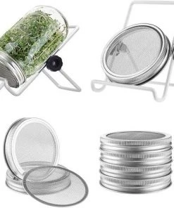 BENOBBY KIDS Couvercle De Germination 6 Pièces Avec écran En Acier Inoxydable 4 Pièces Et Support De Germination De Graines De Germination 2 Pièces (blanc)