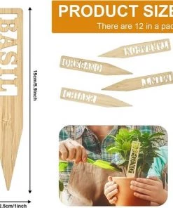 EINEMGELD Lot De 12 étiquettes Étiquettes De Plantes En Bambou Plante Tags Jardin Marqueurs Bambou Naturel Résistant Aux Intempéries Pour Graines Pot Herbes Fleurs Légumes -Accessoire de culture Soldes Boutique 61195093 2