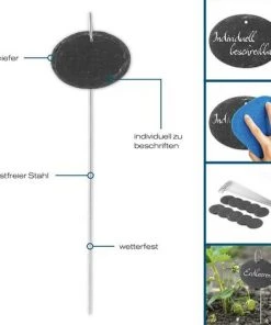 MEZHENG Lot De 10 Plaques De Plantes En Ardoise | Résistant Aux Intempéries Et Réutilisable | Étiquetage Individuel Des Plantes Et Herbes | 9 X 7 X 0,5 Cm [ovale] -Accessoire de culture Soldes Boutique 61309585 4