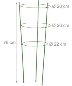 Relaxdays Tuteur Pour Tomates, Plantes Grimpantes, Lot De 6, Métal & Plastique, 3 Anneaux Réglables, Hauteur 76 cm, Vert -Accessoire de culture Soldes Boutique 61314078 5
