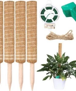ZOLGINAH 4 Pièces Tuteur Plante Grimpante 40cm, Piquets De Jardin En Coco Pour Plante, Tuteur Monstera, Avec Des étiquettes En Bambou Pour Plantes D'extérieur X50, Et Des Attaches De Jardin X 20m.