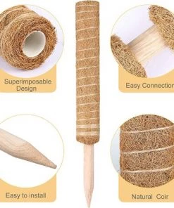 ZOLGINAH 4 Pièces Tuteur Plante Grimpante 40cm, Piquets De Jardin En Coco Pour Plante, Tuteur Monstera, Avec Des étiquettes En Bambou Pour Plantes D'extérieur X50, Et Des Attaches De Jardin X 20m. -Accessoire de culture Soldes Boutique 63685818 3