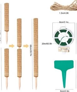 ZOLGINAH 4 Pièces Tuteur Plante Grimpante 40cm, Piquets De Jardin En Coco Pour Plante, Tuteur Monstera, Avec Des étiquettes En Bambou Pour Plantes D'extérieur X50, Et Des Attaches De Jardin X 20m. -Accessoire de culture Soldes Boutique 63685818 4