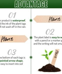 MEZHENG 50Pcs Étiquettes De Plantes En Bois Avec Un Stylo Marqueur, Pointu Signe De La Plante Imperméable Écologiques Marqueurs De Jardin Pour Semences Herbes Fleurs Légumes (15 X 2 Cm) -Accessoire de culture Soldes Boutique 63799661 3