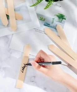 MEZHENG 50Pcs Étiquettes De Plantes En Bois Avec Un Stylo Marqueur, Pointu Signe De La Plante Imperméable Écologiques Marqueurs De Jardin Pour Semences Herbes Fleurs Légumes (15 X 2 Cm) -Accessoire de culture Soldes Boutique 63799661 4