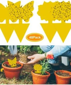 ARC-EN-CIéL 48Pcs Plug-in Piège à Mouches Plaques Jaunes Autocollant Jaune Plante De Protection Contre Les Pucerons, Les Mouches Des Feuilles Et La Vermine, Idéal Pour Les Plantes Sur Le Balcon Ou Dans Le Jardin, Arcenciél