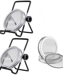 FR-LIFE BR-Vie Kit De 6Pcs Couvercles Germination Avec 4Pcs Couvercle à Germer Écran En Acier Inoxydable Et 2Pcs Supports De Germination Pour Graines à Germoir