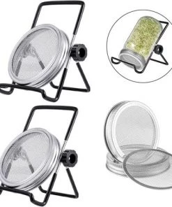FR-LIFE BR-Vie Kit De 6Pcs Couvercles Germination Avec 4Pcs Couvercle à Germer Écran En Acier Inoxydable Et 2Pcs Supports De Germination Pour Graines à Germoir -Accessoire de culture Soldes Boutique 64131602 4