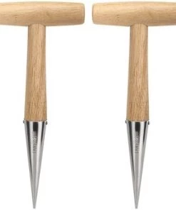 BDD Drague à Long Manche En Bois En Acier Inoxydable 2 Pièces, Drague à Graines Pour La Plantation De Semences