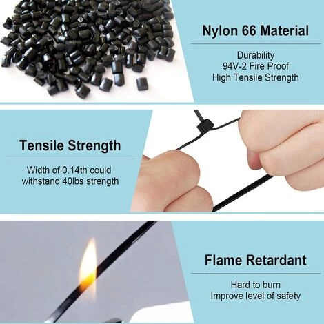 EINEMGELD 800 Pièces Attaches De Câble Robustes, GRUOIZ Attache Câble Collier De Serrage 3.6mm Zip Ties (100/150/200/250/300mm) Serre Câbles Rilsan Noir Nylon, Colliers Rilsan Serre-Cable Plastique 7 EINEMGELD 800 Pièces Attaches De Câble Robustes, GRUOIZ Attache Câble Collier De Serrage 3.6mm Zip Ties (100/150/200/250/300mm) Serre Câbles Rilsan Noir Nylon, Colliers Rilsan Serre-Cable Plastique – Image 5