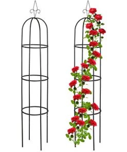 Relaxdays Tuteur à Tomates En Lot De 2, Support Pour Plantes Grimpantes, Acier, Non Fixe, 200 Cm De Haut, Noir